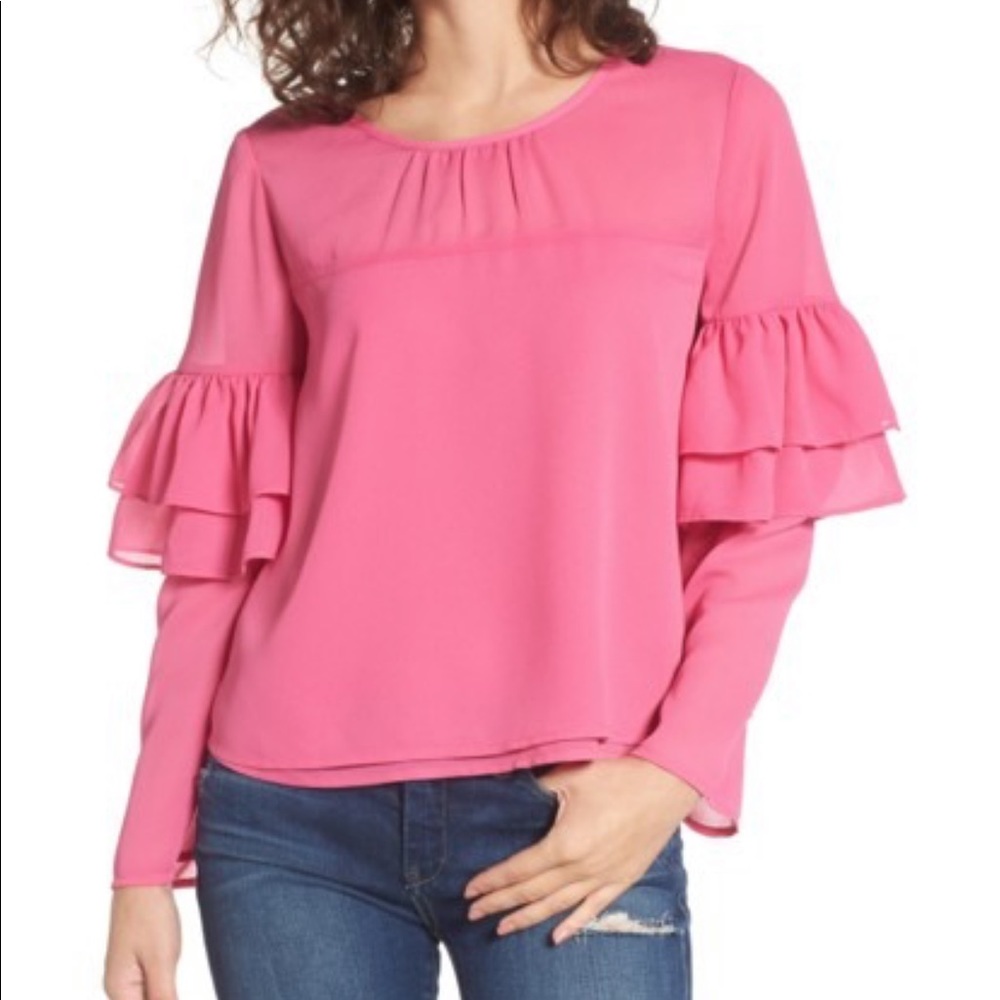 Bp Double Ruffle Long Sleeve Flounce Blouse XS